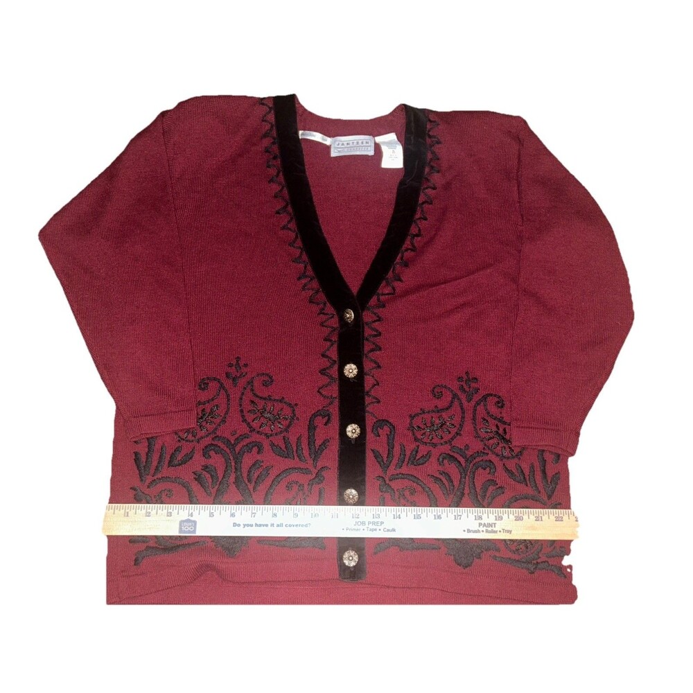 Vintage 90s Hand-Embroidered Floral Scroll Design Cardigan size L - Picture 5 of 5